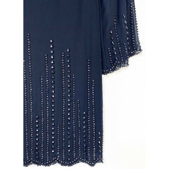 Xscape Evening Dress Women's 6 Blue With Silver Accent Mesh Sleeves Knee Length - Picture 8 of 10